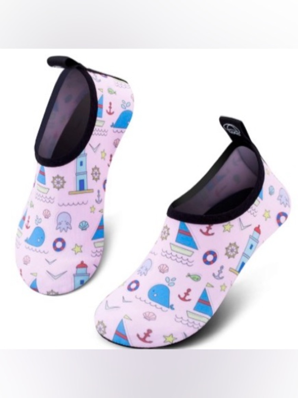 Toddler Aqua Swim Socks, Nautical Print Water Shoes, Size 12.5-13.5 or